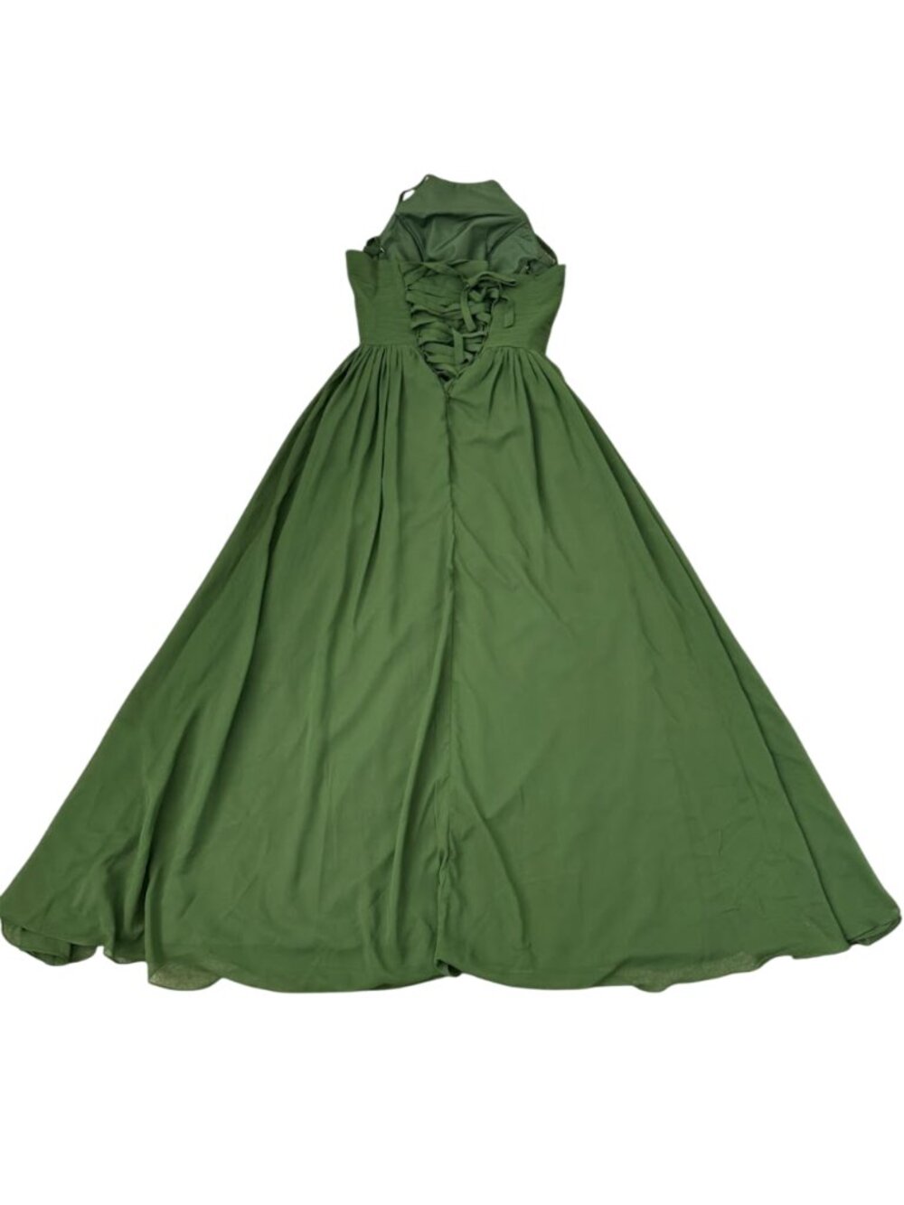 Green A-Line Chiffon Halter Maxi Dress Formal Prom Bridesmaid Size 2 - Picture 10 of 14